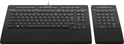 Produktbild von 3Dconnexion Keyboard Pro with Numpad, Volle Größe (100%), Verkabelt & Kabellos, USB + RF Wireless + Bluetooth, Scherenschalter, QWERTY, Schwarz