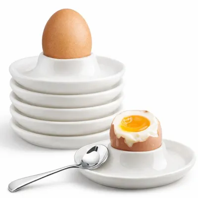 Eierbecher aus Porzellan, 6er Set, weiß, stapelbar, spülmaschinengeeignet
