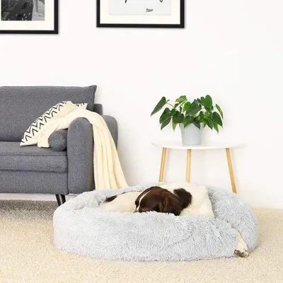 Productafbeelding van Donutbed voor honden en katten - Pluizig rond hondenbed met extra dikke vulling - 3XL 100 cm Ø - Zacht kattenbed van knuffelpluche - Lic