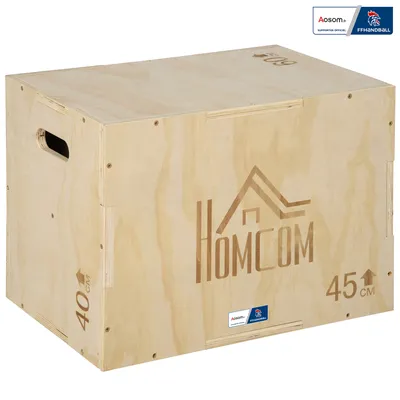 Obrázok produktu pre HOMCOM Box Jump Plyometria 3 v 1 – spolupráca Aosom.fr x FFHandball – posilňovanie, fitness a crossfit, plyobox, skákací box, zariadenie na boxerský tréning, 40/45/60 cm, drevené