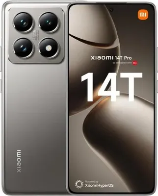 A marketing image of the Xiaomi 14T Pro smartphone, showing both the front and back of the device.