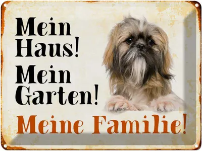Produktbild von vianmo Blechschild 30x40 cm Hund Pekinese mein Haus Garten Familie