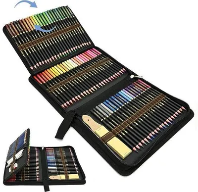 Produktbild von Buntstifte, Aquarellstifte, Graphitstifte, Kohlestifte, Skizzen- und Zeichenset, 96-teilig, für Erwachsene, Kinder und Anfänger, Kunstset zum Malen.