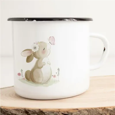 Produktbild von Huuraa Emaille Tasse Hase Geschenk Kaffeebecher Vintage 300ml Hase Präsent