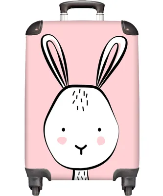 Obrázek produktu pro NoBoringSuitcases.com® Kufry Příruční vozík Trolley Trolley Malý cestovní kufr na 4 kolečkách - Bunny - Pink - Girl - Illustration - Cabin Size < 55x40x23 cm & 55x40x20 cm - Foto kufr - Příruční kufr - Palubní zavazadlo - Dětský kufr - Dětský vozík.