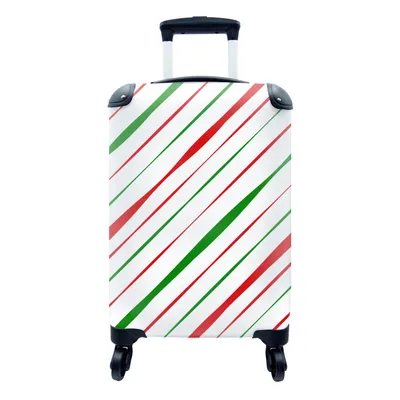Produktbild von MuchoWow® Koffer Handgepäck Trolley Rollkoffer Kleine Reisekoffer mit 4 Rollen - Muster - Weihnachten - Streifen - Cabin Size < 55x40x23 cm & 55x40x20 cm - Fotokoffer - Kabinenkoffer - Boardgepäck - Reise-Box - Reisekoffer - Reisegepäck - Koffer mit Bild - Trolley für Kinder