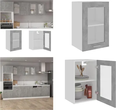 Produktbild von vidaXL Hängeglasschrank Betongrau 40x31x60 cm Holzwerkstoff - Hängeglasschrank - Hängeglasschränke - Küchenschrank - Küchenschränke