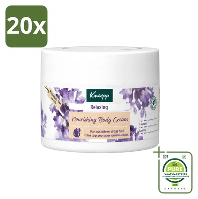Immagine prodotto di 20 confezioni di crema corpo Kneipp, rilassante alla lavanda, da 200 ml ciascuna. Confezione grande, contenente 20 pezzi
