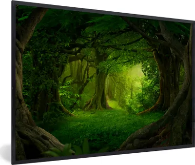 Produktbild von MuchoWow® Gerahmtes Poster Bäume - Wald - Grün - Landschaft - Natur 30x20 cm - Poster mit Schwarzem Bilderrahmen Wandposter Rahmen Foto Bilder - Kunstdruck - Bild-Poster