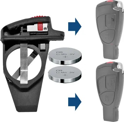 Produktbild von Auto Schlüssel Smartkey Funk Fernbedienung Sender Batteriehalter Clip + 2X CR2025 Batterie kompatibel mit Mercedes Benz