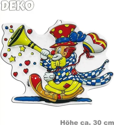 Produktbild von Wanddekoration Clown mit Tröte aus tiefgezogenem Kunststoff, ca. 32 x 40 cm, mit Loch zum Aufhängen