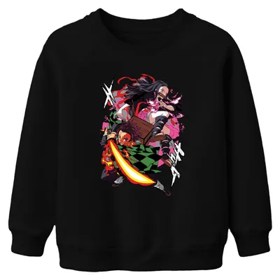 Produktbild von Kimetsu no Yaiba Tanjiro Nezuko Feuerklinge Anime Kinder Sweatshirt Pullover, Schwarz, 128