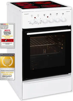 Produktbild von Exquisit ECM 8-4.1 BZ Elektro-Standherd | Glaskeramik | Bräter-/ Zweikreiszone | Ober-/ Unterhitze, Grill | Umluft | Weiß