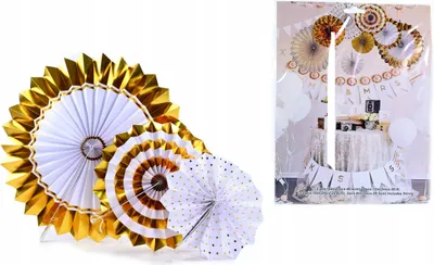 Produktbild von Papierrosetten Set 8 Stück Deko Fächer - Hängedeko für Hochzeit & Party - Gold oder Silber Wahl