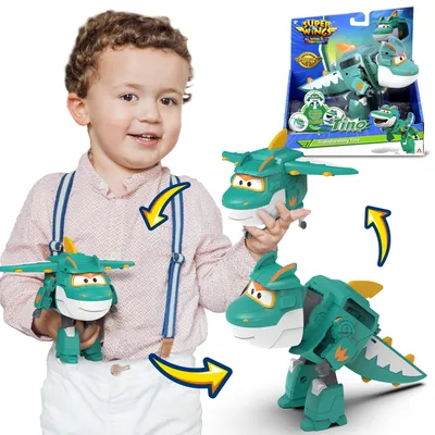 Imagen del producto de Super Wings, Tino Dinosaurio, figura transformable de 5 pulgadas. Fácil transformación. Juguete ideal para regalo para niños en edad preescolar a partir de 3 años, color verde