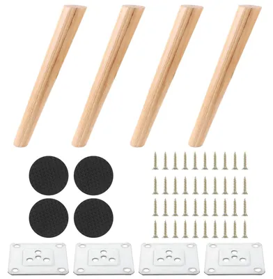 Holzmöbelfüße 40 cm, konisch, 4 Stück, mit Montageplatten