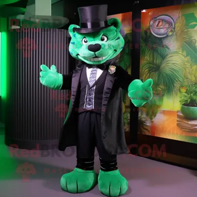 Produktbild von Grüner REDBROKOLY Tiger Maskottchen kostüm mit Smoking und Hüten