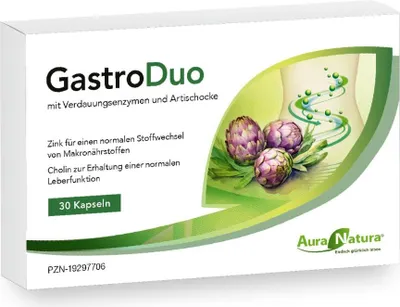 Produktbild von GastroDuo – Mariendistel Kapseln, Mariendistel & Artischocken Kapseln mit Zink, Cholin & Verdauungsenzymen – unterstützt die normale Leberfunktion | 30 Portionsbeutel, 1-Monat Vorrat