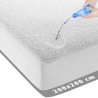 Immagine prodotto di Coprimaterasso impermeabile - 180 x 220 cm - Bianco - Antibatterico - Per letto matrimoniale