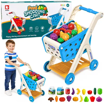 Immagine prodotto di Carrello Spesa Per Bambini Spesa Accessori Alimentari Blu 26 Pz.