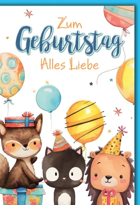Produktbild von Kindergeburtstag Partytiere alles Liebe Glückwunschkarte mit Umschlag