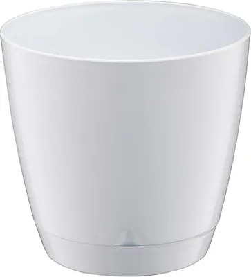 Immagine prodotto di Vaso da fiori rotondo con sottovaso, begonia, 18 x 16 cm, 3 l, bianco lucido