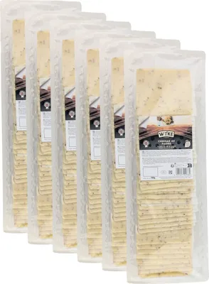 Produktbild von Food-United leicht scharfer CHEDDAR Cheese 6x 980g in Scheiben mit schwarzem Pfeffer Cheddarkäse von WYKE-FARMS der englischer Hartkäse passt zu Burger Sandwiches Wraps Saucen Pizza Pasta
