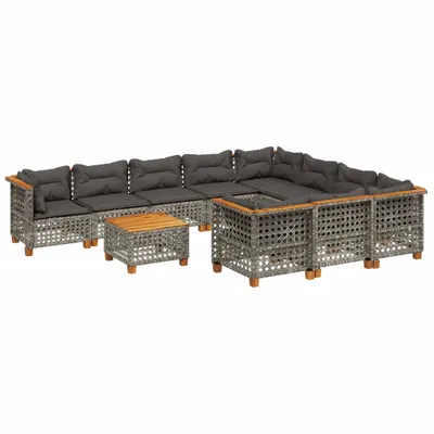 Produktbild von 11-tlg. Garten-Sofagarnitur mit Kissen Grau Poly Rattan