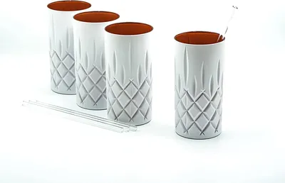 Obrázek produktu pro Nachtmann Noblesse Sada 4 dlouhých sklenic na pití White Edition 375 ml I lze mýt v myčce nádobí I Barevné sklo na pití EKM (bílá/měď) + sada 4 skleněných brček EKM Living