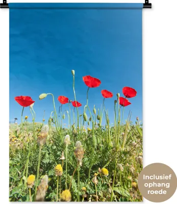 Produktbild von MuchoWow® Wandteppich Wandbehang Rote Mohnblumen unter einem strahlend blauen Himmel in der Türkei 60x90 cm Tapisserie Dekoration Wandtuch - Foto-Teppich - Abwaschbar