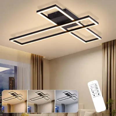 Produktbild von ZMH Deckenleuchte Wohnzimmer LED Deckenlampe 42W Wohnzimmerlampe Stufenlos Dimmbare Küchenlampe Schwarz Deckenleuchten Deckenbeleuchtung für Küchen