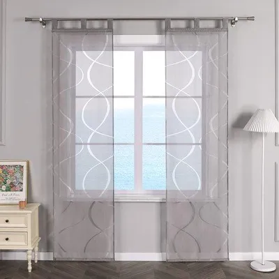 Obrázek produktu pro Sada průsvitných záclon Unyqoos® s oky a suchým zipem, 100% polyester, 57 x 145 cm, propouští světlo, bílá a šedá, vhodné do obývacího pokoje