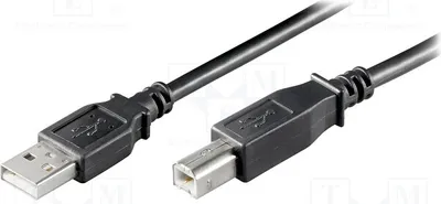 Image de 1 câble USB, connecteur A, connecteur B, 3 mètres, USB 2.0, noir. Conducteur : cuivre. Câble USB