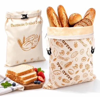 Brotbeutel aus Bienenwachs, 2 Stück, 43x33 cm, wiederverwendbar