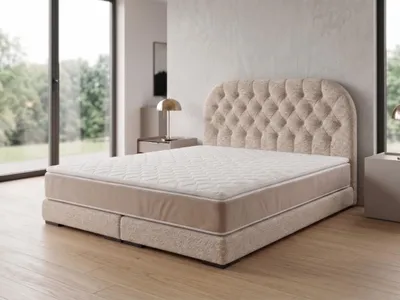 Produktbild von Polsterbett  LEON 4 mit Kopfteil, modernes gepolstertes Bett in 90 x 200 cm Farbe: Beige