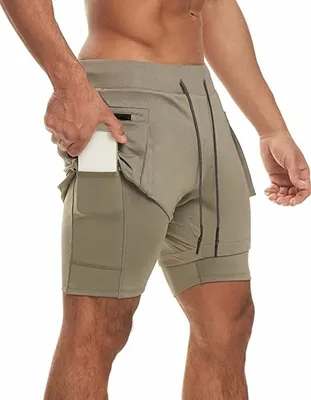 Produktbild von ASKSA Pánské šortky 2 v 1 Běžecké šortky Gym Fitness krátké sportovní šortky s kapsami, Army Green, L