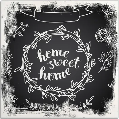 Produktbild von Kunstdrucke Wandbilder Holz in : Brillante Farben, Größe 50 x 50 cm Motiv Home sweet Home  Weiß auf Schwarz