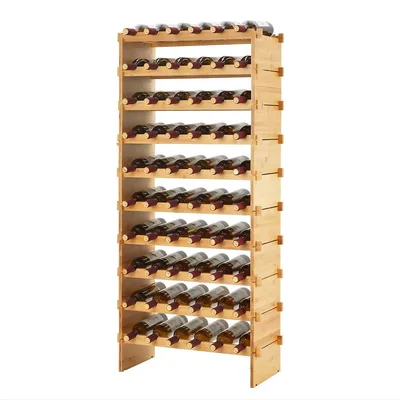 Productafbeelding van Modulair wijnrek van bamboe – 10-laags stapelbaar flessenrek voor 72 flessen – geschikt voor keuken, woonkamer en wijnkelder