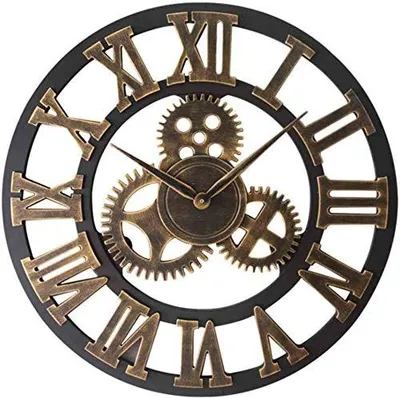 Stille Wanduhr 40 cm, Vintage, Holz, Römische Ziffern