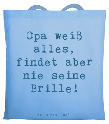 Produktbild von Mr. & Mrs. Panda Shopping Tasche Spruch Opa Wissen - Sky Blue - Geschenk, Witz, Liebe, Großvater, Tote Bag, Baumwolltasche, totebag, Geschichten, Jutebeutel, Freude