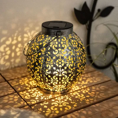 Produktbild von LED Solarleuchte, Kugel, Erdspieß, silber-antik, H 39 cm