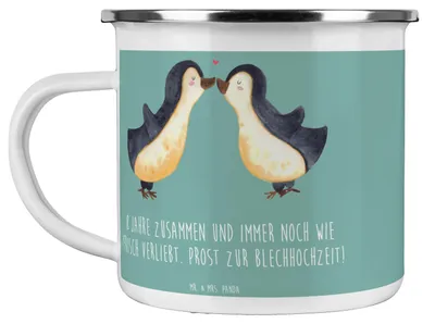 Produktbild von Mr. & Mrs. Panda metallbecher 8. Hochzeitstag Blechhochzeit - Meeresbrise - Geschenk, Heirat, Heiraten, Teebecher, Sprüche, Emaille Becher, Tasse, Geschenke, romantische