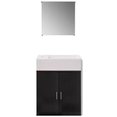 Produktbild von "im Sonderangebot" 3-tlg. Badmöbel-Set - CLORIS - Badezimmerschrank - schlichte Design - mit Waschbecken Schwarz - DEMöbel8711243