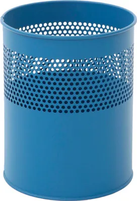 Produktbild von Runder halbperforierter Papierkorb aus Metall | 10 Liter, HxØ 27,5x23,5cm | Blau