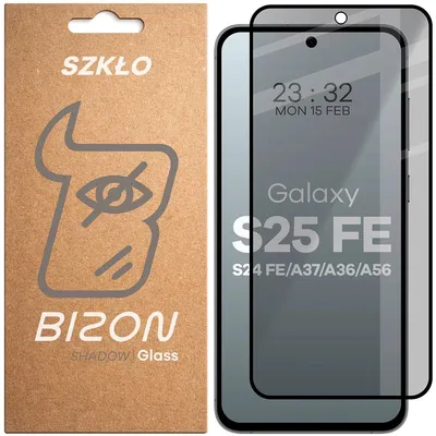 Produktbild von Gehärtetes Glas mit Privatschutzfilter für Galaxy S25 FE 5G / S24 FE 5G / A37 5G / A36 5G / A56 5G, Bizon Glass Edge Shadow, getönt mit schwarzer Rahmen