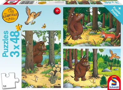 Produktbild von Der Grüffelo: Wer hat Angst vorm Grüffelo?. 3 x 48 Teile Puzzle