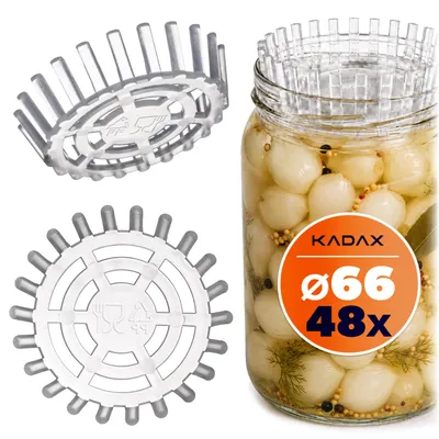 Zdjęcie produktu dla Zestaw KADAX do fermentacji – 48 sztuk, pomoc do fermentacji o średnicy 66 mm z siatką, przeznaczona do słoików TO66, pojemnik do fermentacji z tworzywa sztucznego, przeznaczony do kiszonki kapusty, kimchi i ogórków, bezpieczny dla kontaktu z żywnością