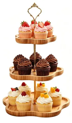 Image de Étagère en bambou à 3 niveaux pour gâteaux et collations