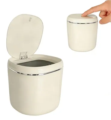 Image de Poubelle de bureau - Avec couvercle - Pour bureau et cuisine - 2,3 litres - Crème