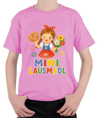 Produktbild von Mini Lausmadl Dirndl Bayern Mädchen Lederhose Wiesn Kinder T-Shirt, Pink, 116